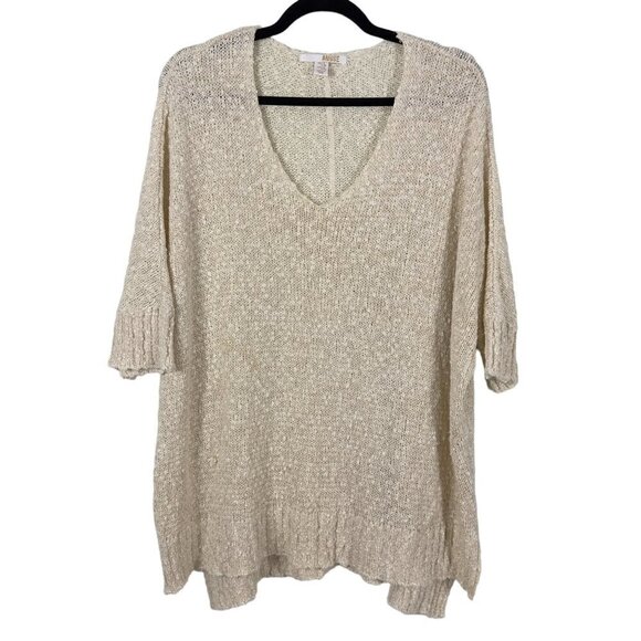 Amuse Society Oversize Boxy Short Sleeve Cream Sweater With Gold Thread (S) - Picture 1 of 16